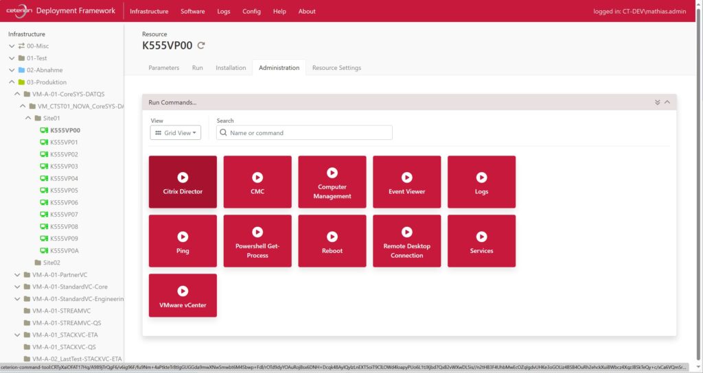 Screenshot der cDF Web Console - Run Commands